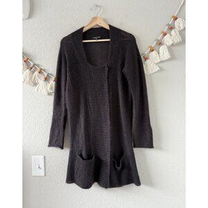 Eileen Fisher Mohair Wool Open Knit Snap Button Longline Cardigan Deep Purple S
